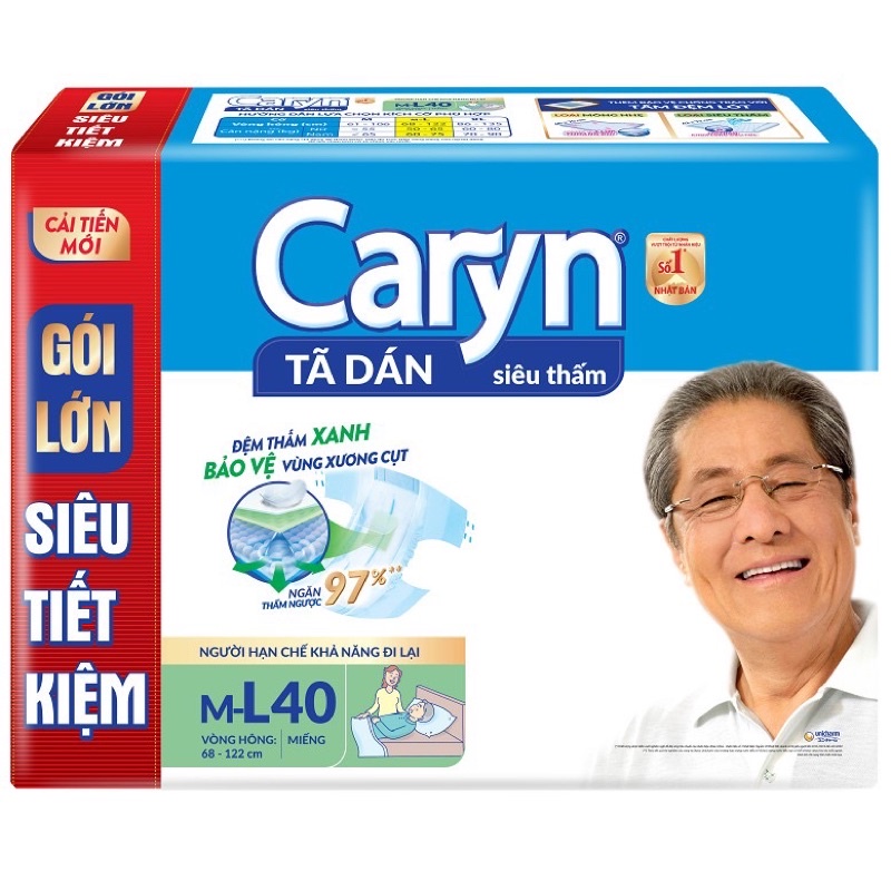 [HOẢ TỐC]Tã Dán Người Lớn Caryn Siêu Thấm Size M40/ML40 Miếng Gói Siêu Tiết Kiệm