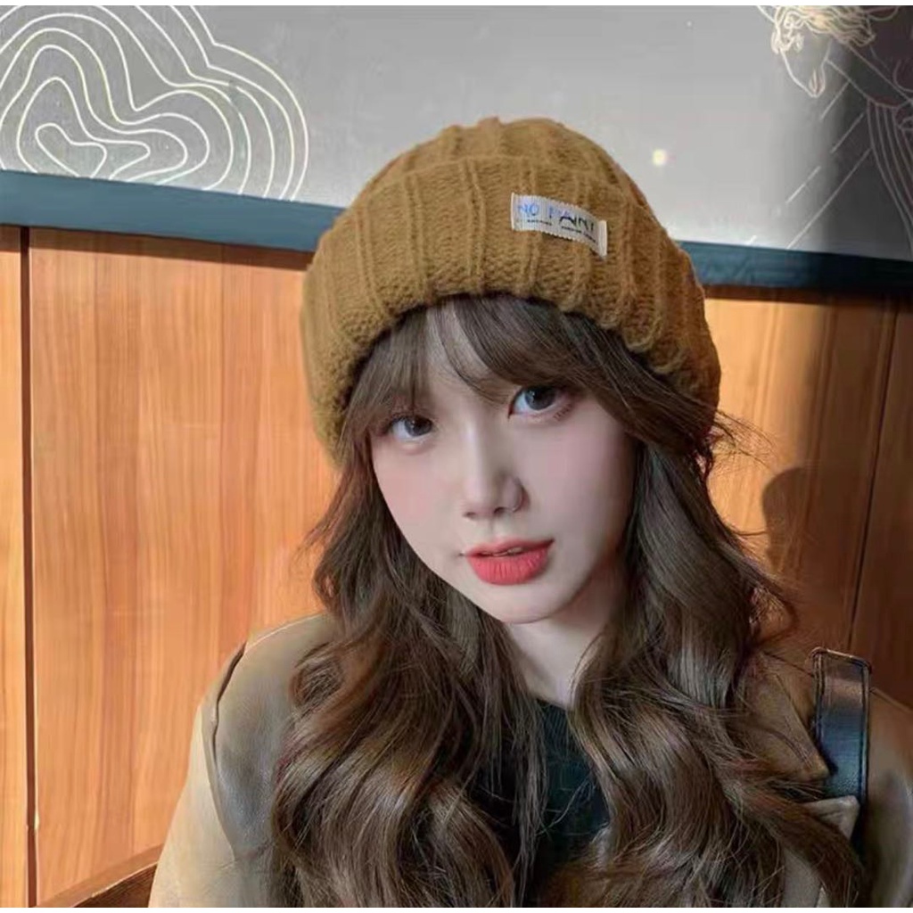 Mũ len dày giữ ấm màu trắng sữa thời trang thu đông cho nữ