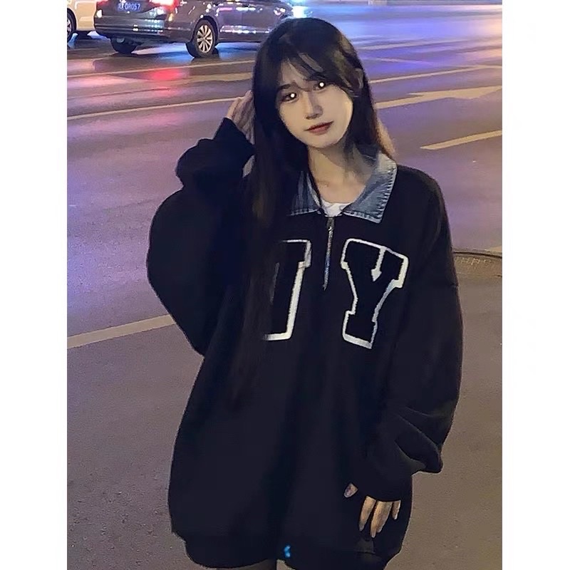 Áo Nỉ Sweater Polo Zip VY Form Rộng Vải Dày Dặn in cao cấp Dáng Oversize Phong Cách Ulzzang Unisex Nam Nữ
