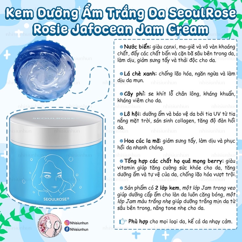 Kem dưỡng ẩm trắng da SeoulRose Rosie Jafocean Jam Cream