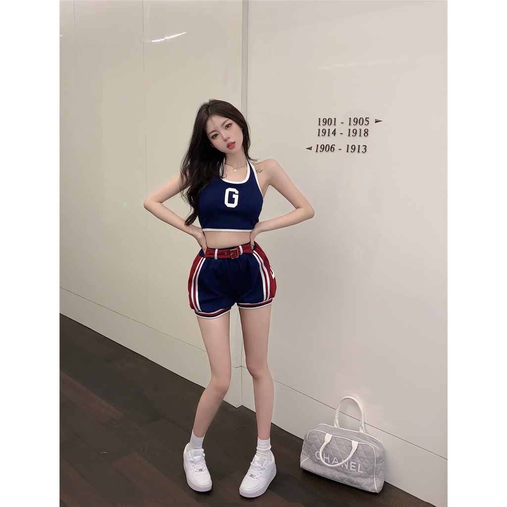 Flappy 2022 mùa hè mới hot girl xinh đẹp trở lại với áo hai dây của phụ nữ quần short cạp