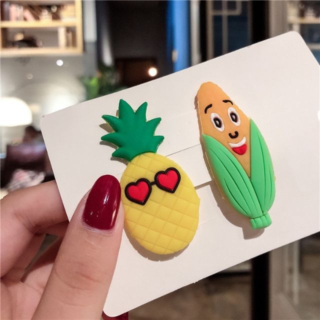set 3 Kẹp bấm tóc mái trái cây mặt cười siêu dẻo cho bé