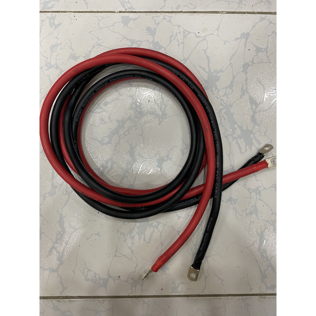 Dây nguồn acquy, pin lithium 35mm bấm cos sẵn 2 đầu bằng cos SC35-10, ruột đồng nhiều lõi mềm.