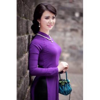 Bộ áo dài truyền thống may sẵn tím huế