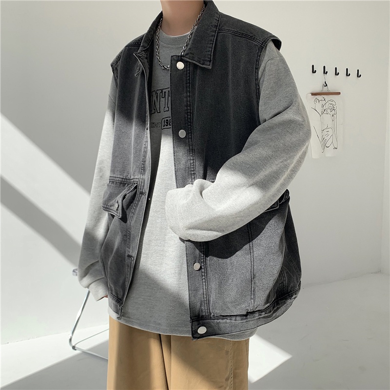 Áo gile nam dạng vest chất denim form rộng, áo ghi lê vest jean dáng rộng mặc hè năng động J3307