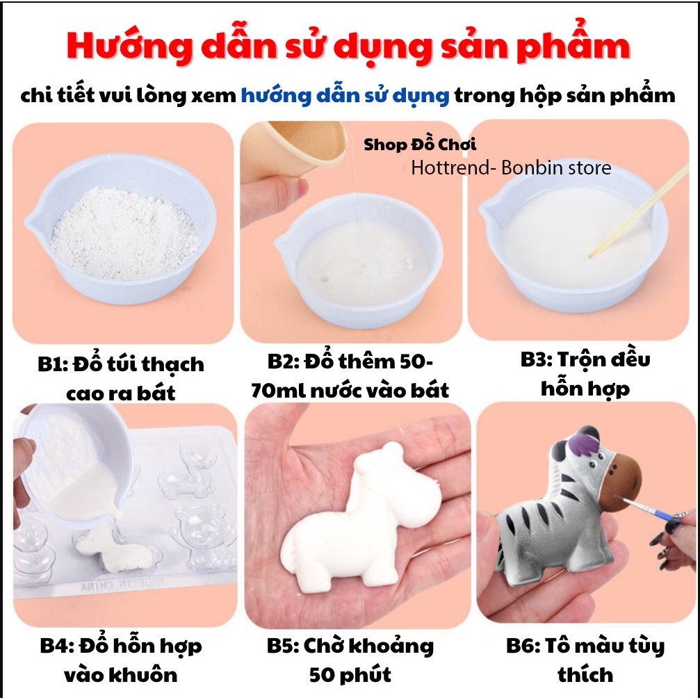 Bộ Đồ Chơi Tô Tượng Thạch Cao Tự Làm DIY Kèm Sẵn Màu Nước Cọ Vẽ Nhiều Chủ Đề - gói thạch cao siêu nhiều 300gr -mẫu mới