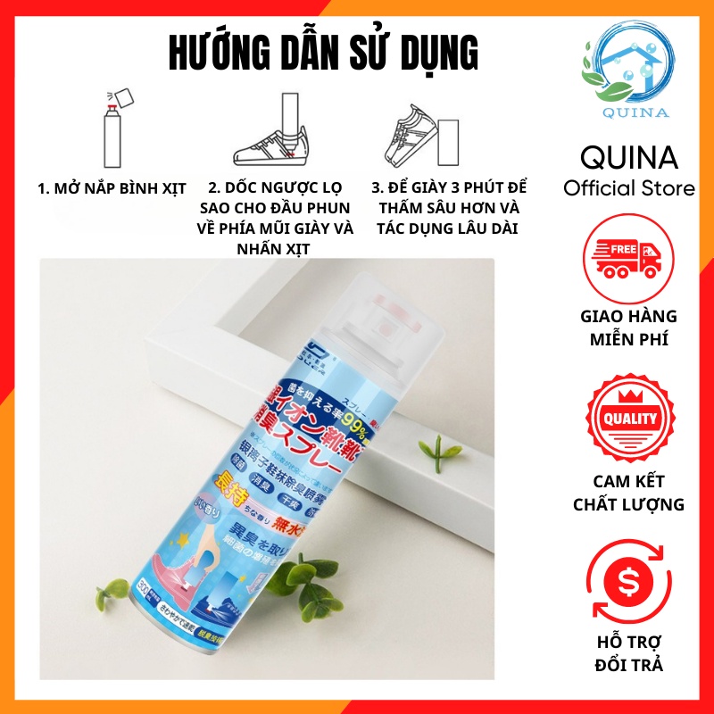 Xịt giày khử mùi hôi chân Công nghệ nano bạc Nhật Bản mới nhất 2022 chai lớn 360ML Quina