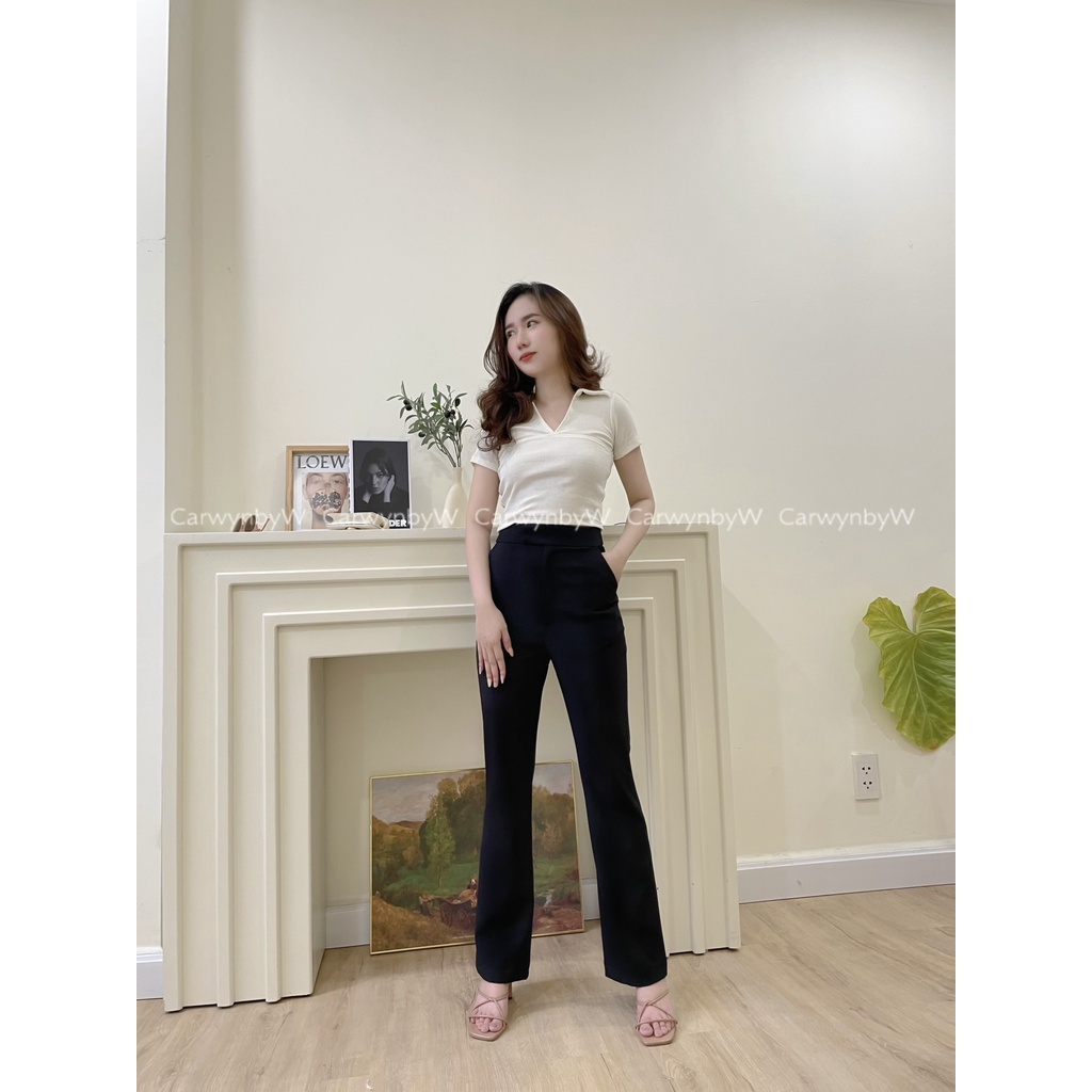 CarwynbyW - Quần Tây Dài Lưng Cao Ống Loe