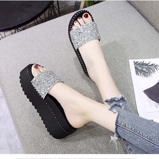 (ODER10-12NGAY) Dép Nữ Đế Xuồng Cao Gót Quai Ngang Đính Cườm Cao 7Cm