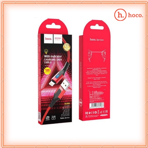Cáp Sạc Hoco DU08 Chính Hãng - Dây Sạc nhanh 12w cho 13 promax trở xuống, Dây dù chống đứt, có Đèn LED dài 1M/2M -BH 12T
