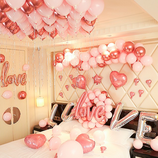 Set bóng trang trí phòng cưới bóng chữ Happy Wedding trang trí phòng tân hôn