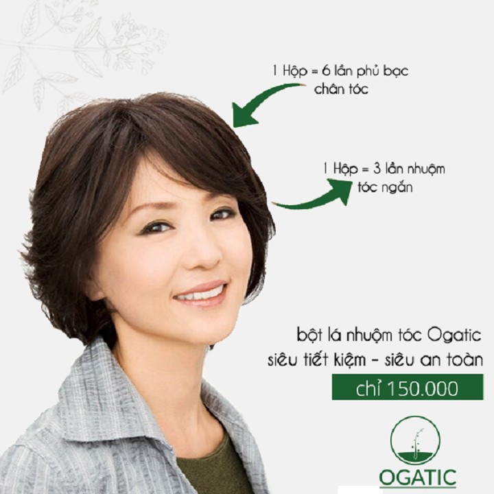 Bột lá nhuộm tóc Ogatic - Màu Nâu Đỏ - 100% từ thảo dược thiên nhiên, không hóa chất (50gr)