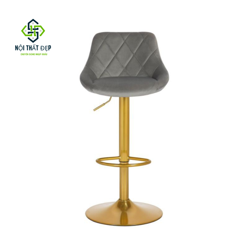 QB-329 Ghế Quầy Bar Nệm Vải Nhung Cao cấp, Chân Thép Mạ Vàng Hoặc Thép Sơn Cao Cấp, cao 60-80cm