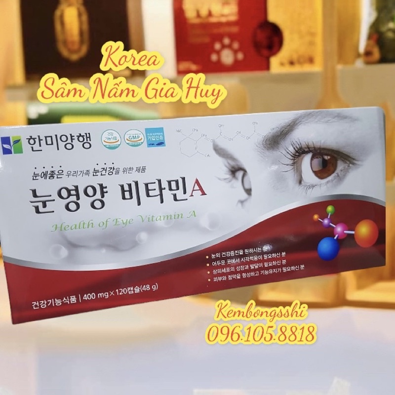 [HÀNG MỚI VỀ] Viên Bổ Mắt Hàn Quốc Health of eye Vitamin A, Hộp 120Viên