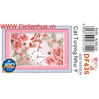 Tranh đính đá abc đồng hồ cát tường như ý. kích thước 75x50cm