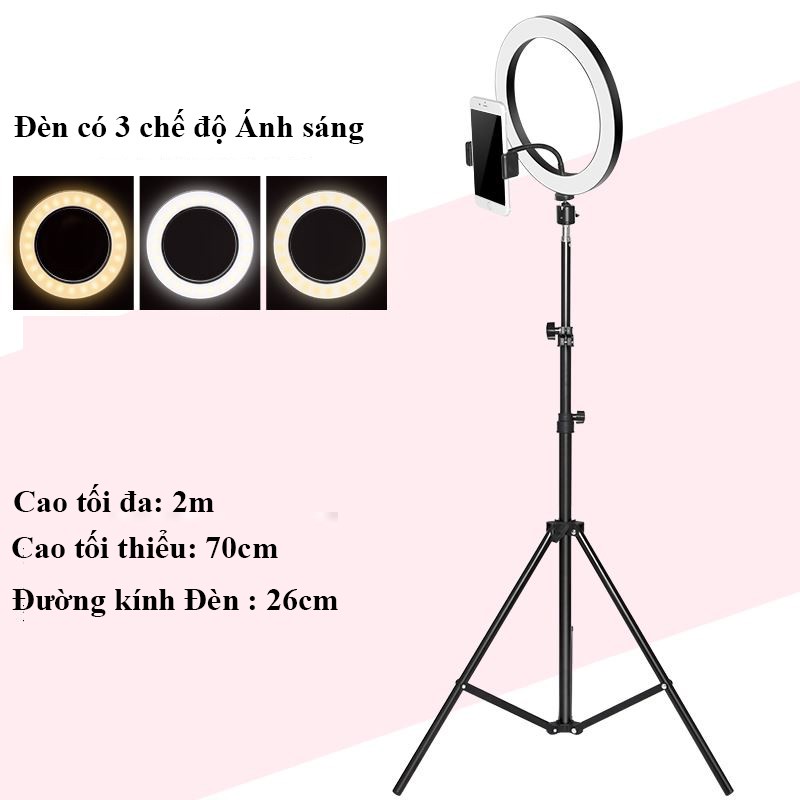 Bộ đèn Livetream Ring Fill Light từ 26cm đến 54cm có nút điều khiển tăng cường độ sáng, 3 chế độ màu