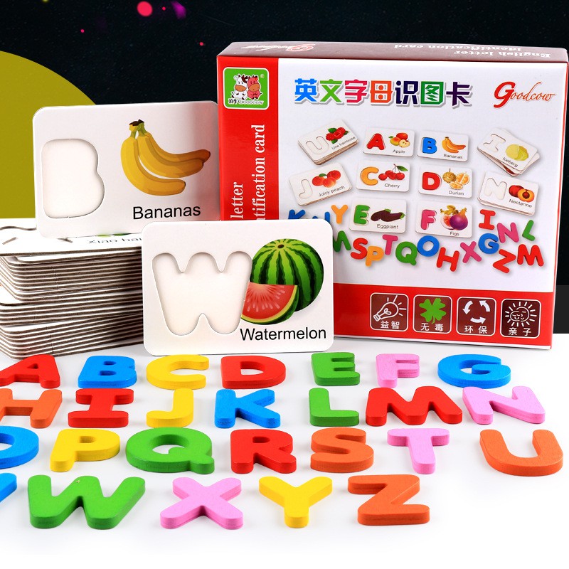 Bộ học chữ cái 3D kèm thẻ bằng gỗ cho bé đồ chơi gỗ thông minh Montessori Đồ chơi giáo dục cho bé thông minh