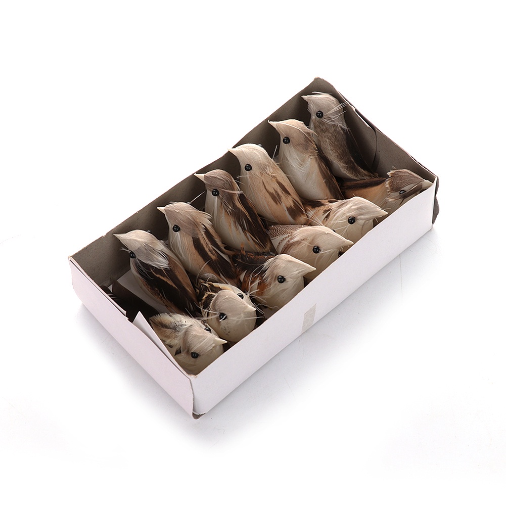 Set 12 chú chim giả dễ thương trang trí