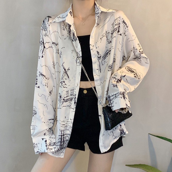 [Mã WASKT304 giảm 15% tối đa 30K đơn 99K] LEEVA - Áo sơ mi nữ dài tay họa tiết cá tính L245 | BigBuy360 - bigbuy360.vn