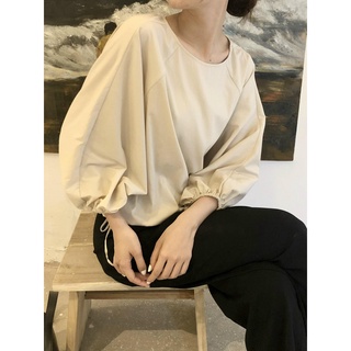 Áo Cổ Tròn Bo Chun Eo Dài Tay Hàn Quốc