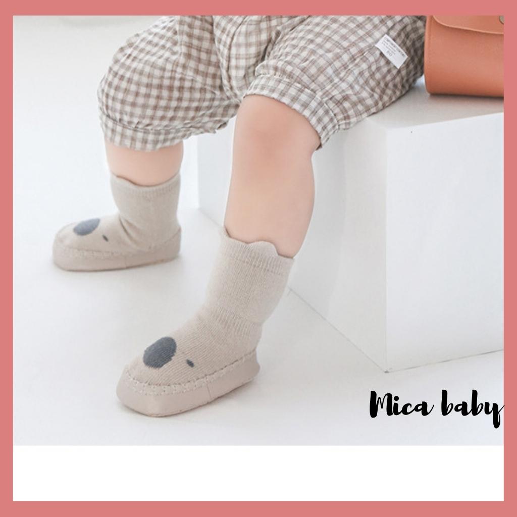 Giày tất tập đi chống trơn trượt hình gấu đáng yêu cho bé Mica baby T08
