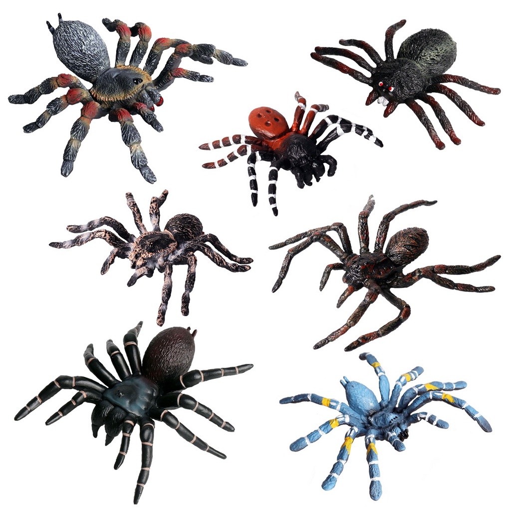 JOKFEICE Hình động vật 7 chiếc Đồ chơi Halloween người nhện bằng nhựa thực tế Mô hình hành động Dự án khoa học, Đồ chơi giáo dục học tập, Quà tặng sinh nhật, Bánh phủ cho trẻ em mới biết đi