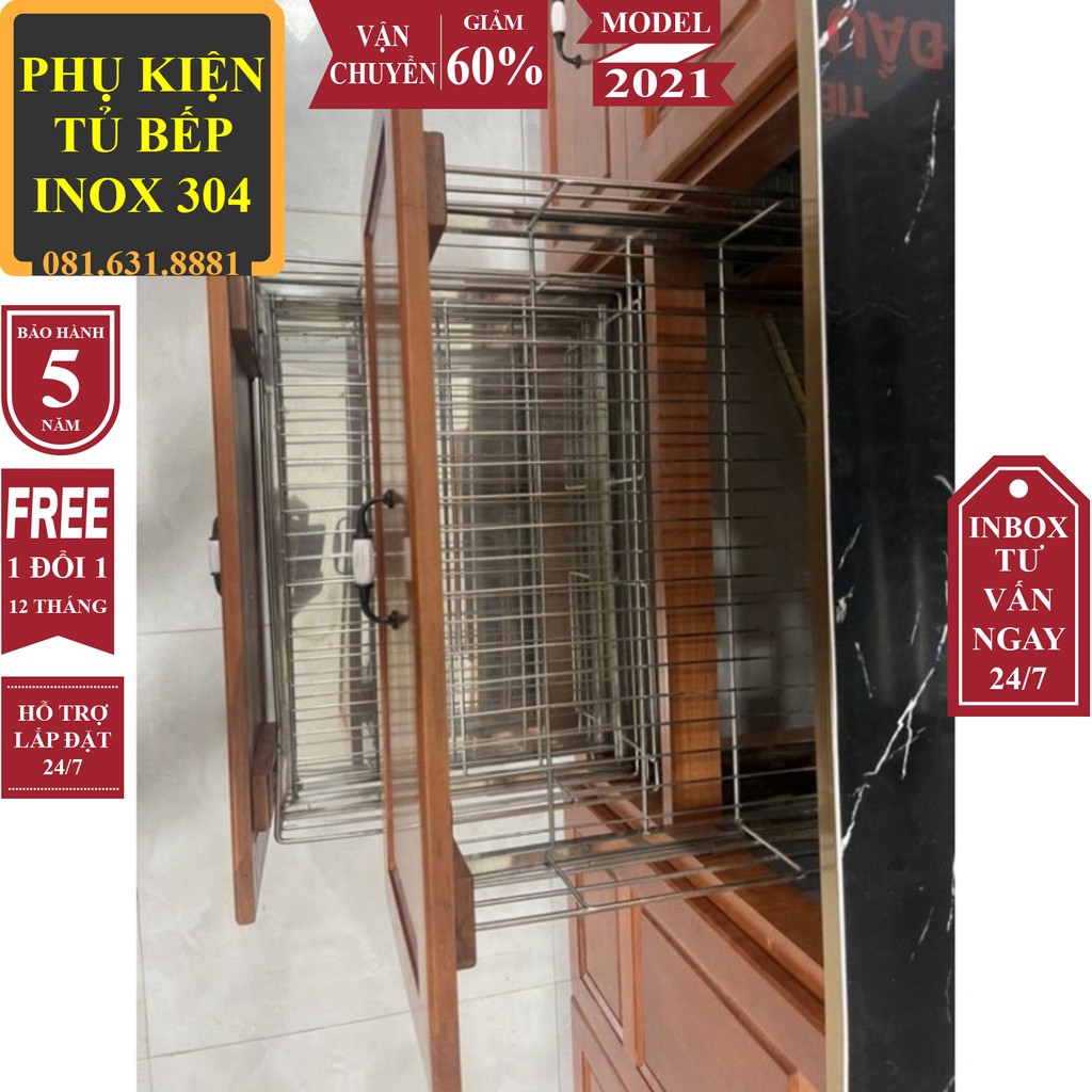 Giá để xoong nồi, giá kéo đựng xoong nồi lắp tủ bếp dưới kèm ray trượt inox 304 bán lẻ 1 tầng