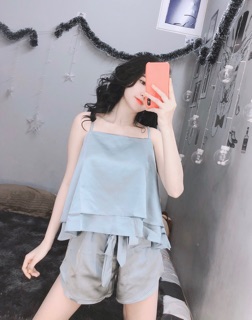 Bộ ngủ lụa 2 dây thời trang thiết kế 2 tầng