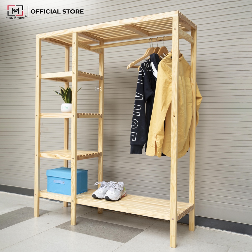 Tủ treo quần áo liền kệ màu gỗ big size thương hiệu MW FURNITURE - Double hanger closet