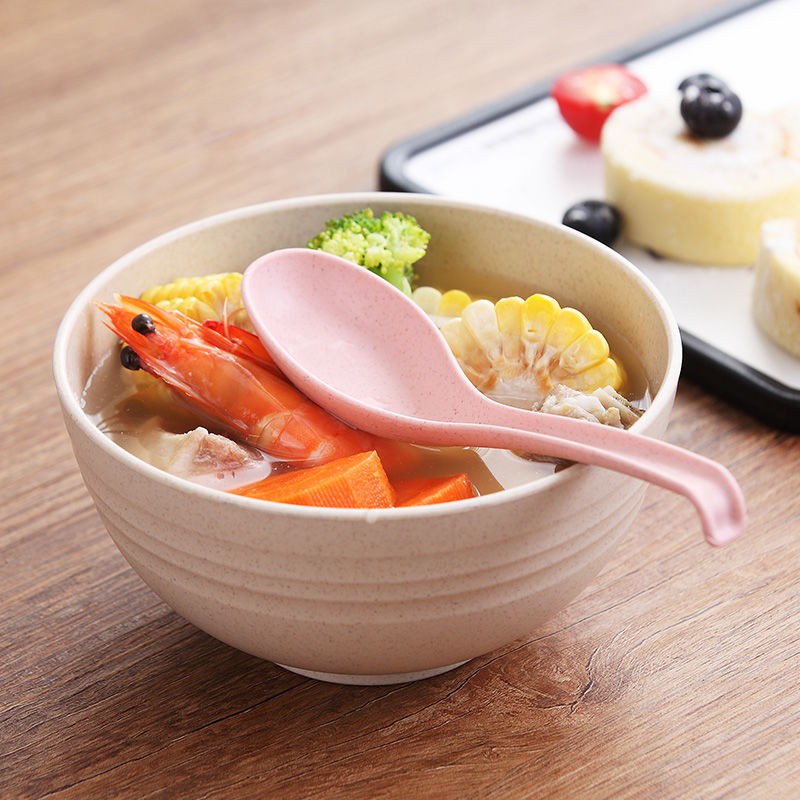 Set 4 muỗng múc canh cán dài cỡ lớn bằng sợi lúa mì