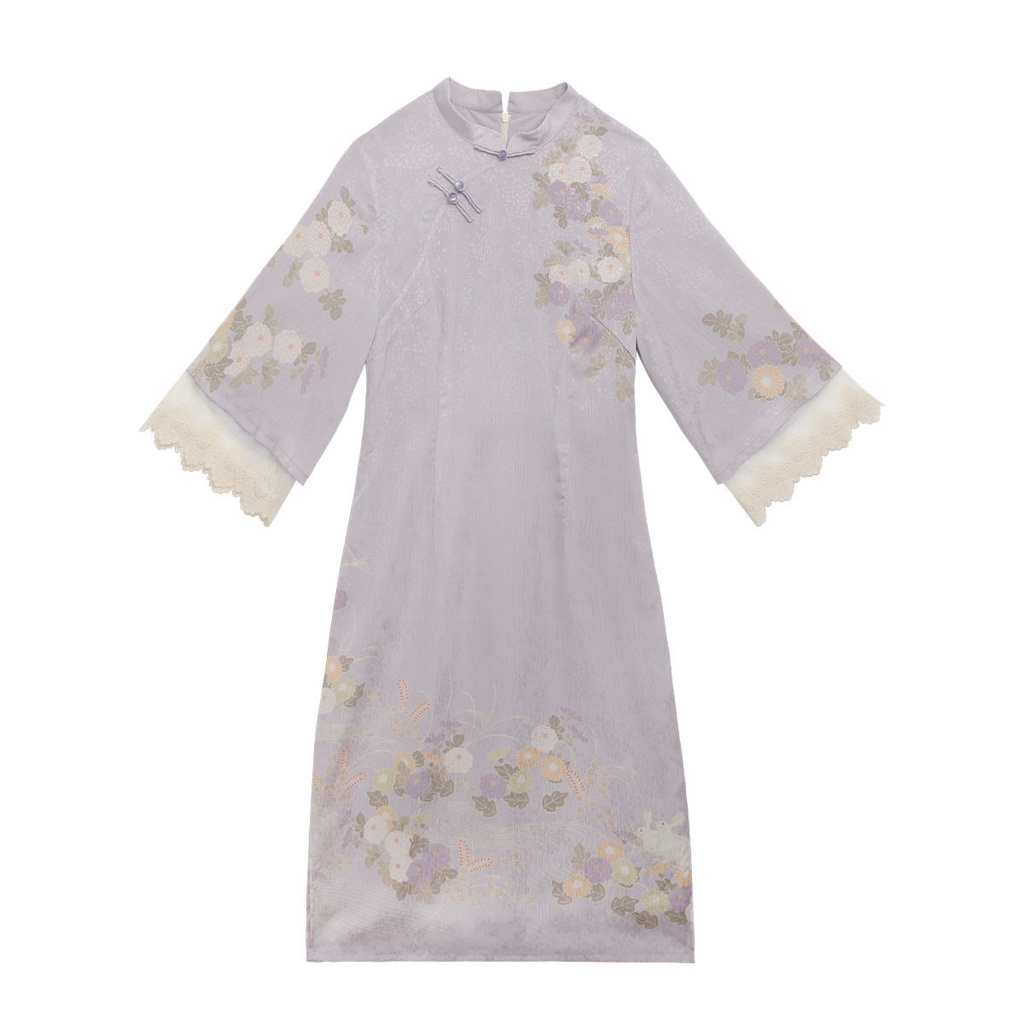 Nianlu Đầm Sườn Xám In Họa Tiết Phong Cách Trung Hoa Cho Nữ