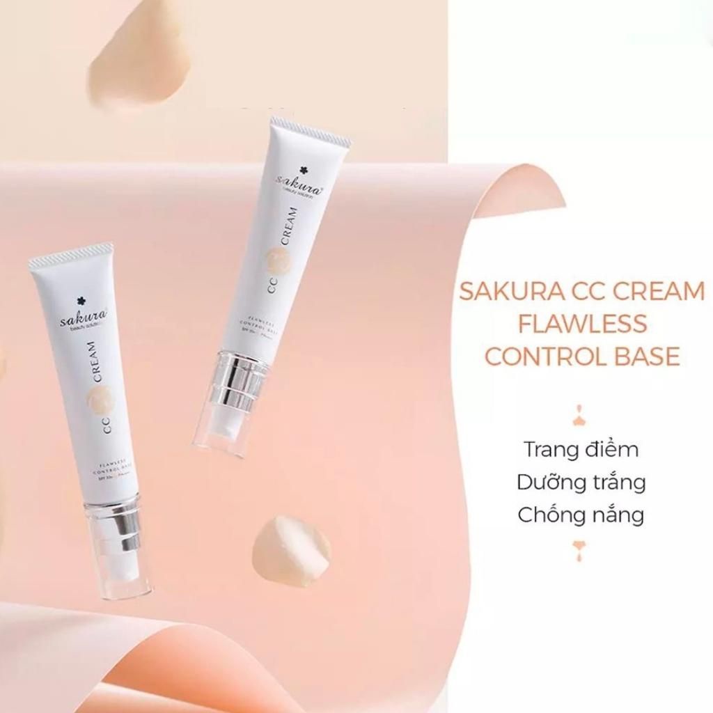 Kem Trang Điểm Chống Nắng Sakura CC Cream Flawless Control Base Che Phủ Nhẹ Nhàng (Chai 40ml)