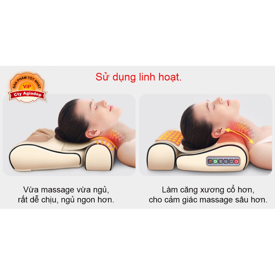 Gối massage Hồng ngoại giúp ngủ ngon, lưu thông máu, trị đau đầu, lưng, vai gáy nhức mỏi (Bản 2 mảnh)