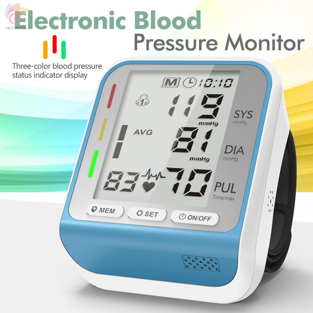 ET Electronic Wrist Blood Pressure Monitor with Tri-color Indicator Light 2 Users 99 Groups Data Storage Portable Household Sphygmomanometer