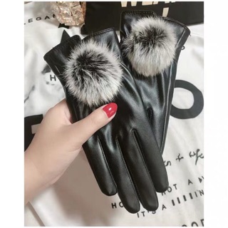 Găng tay da lót nỉ nữ dùng được cảm ứng điện thoại