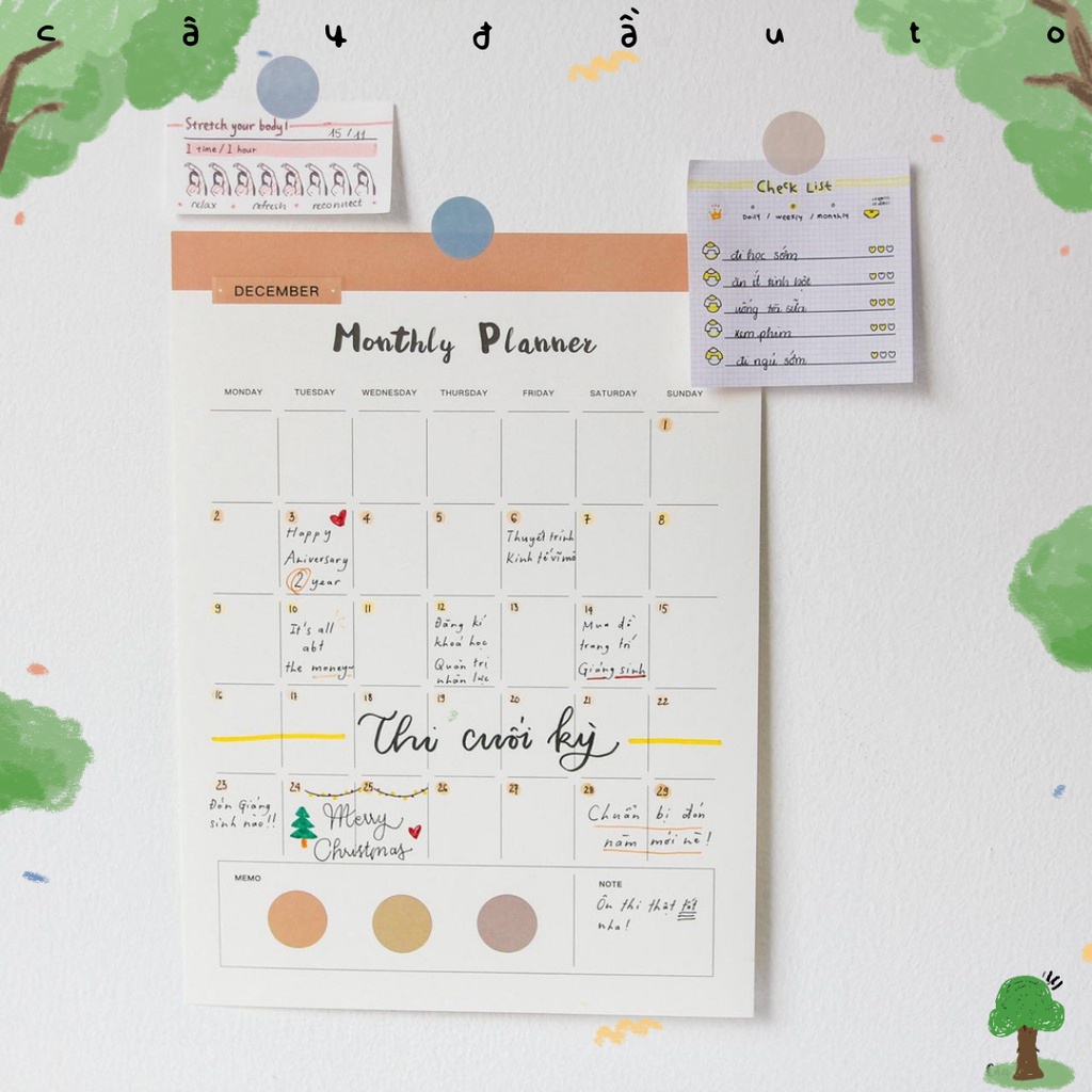 Set 10 Giấy Lập Kế Hoạch Tháng Morandi Planner Cây Đầu To