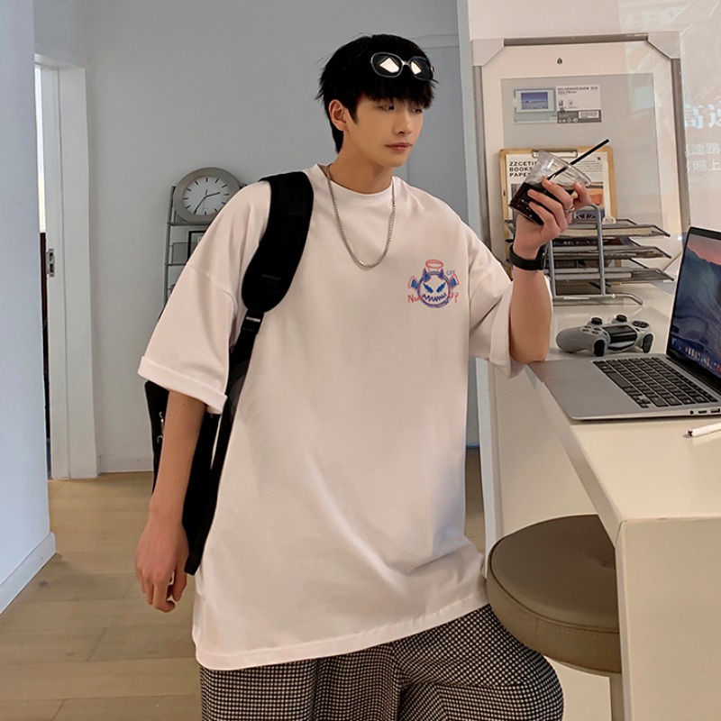 Áo Thun Tay Ngắn Dáng Rộng In Hình Quỷ Nhỏ Sau Lưng 3 Màu Thời Trang Mùa Hè Cho Nam