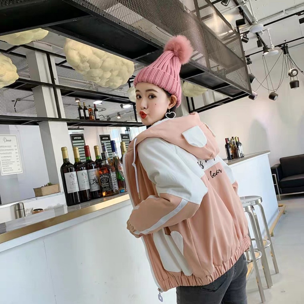 [Siêu cute] Áo khoát dù áo khoác nữ gió dù đẹp gấu Blooming dễ thương 2 lớp có nón | BigBuy360 - bigbuy360.vn