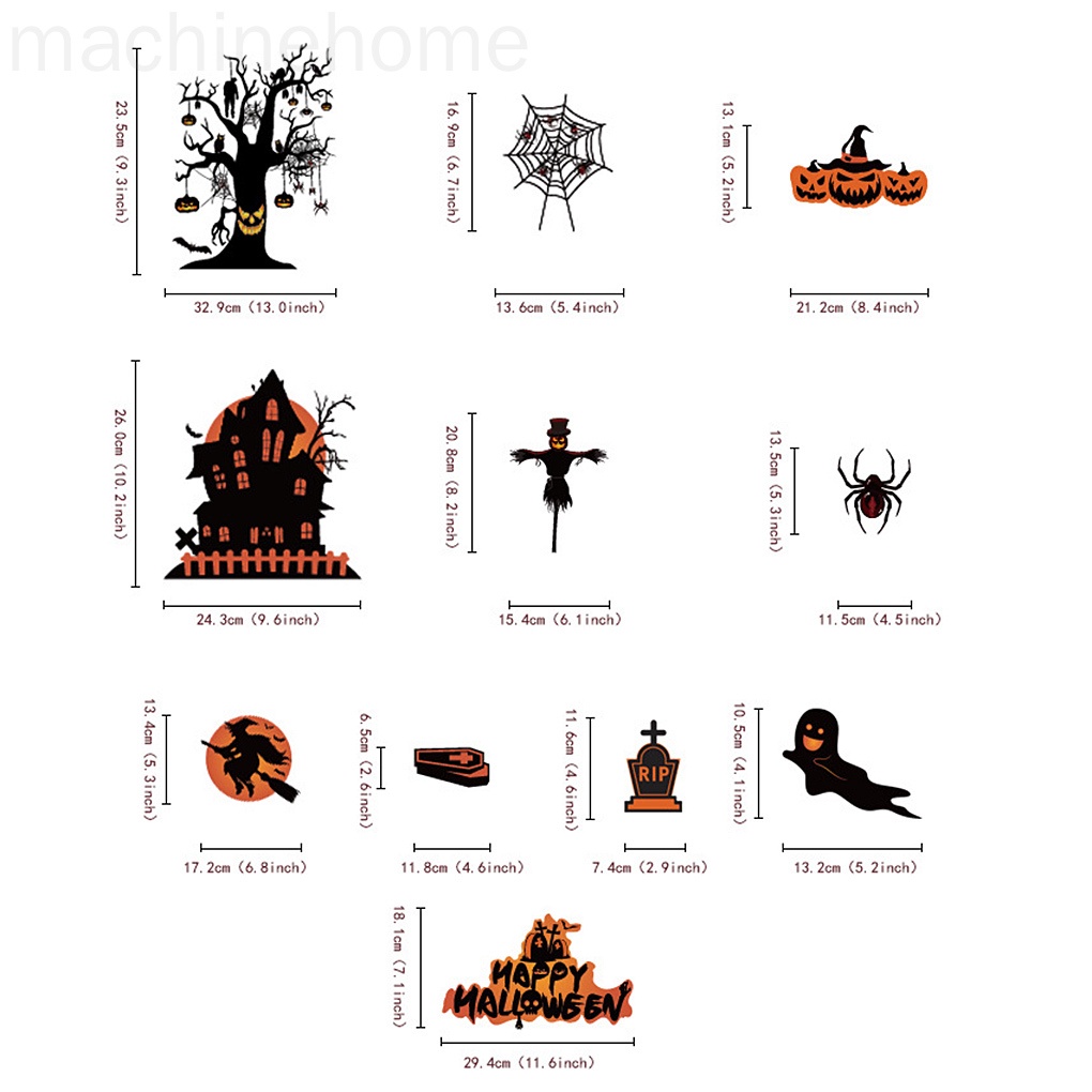 Set 8 tấm decal dán cửa kính trang trí tiệc Halloween tháo được