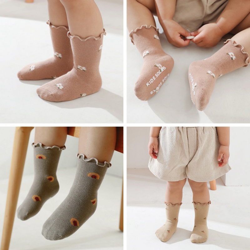 Vớ Cotton Chống Trượt In Họa Tiết Hoa Dành Cho Bé Gái