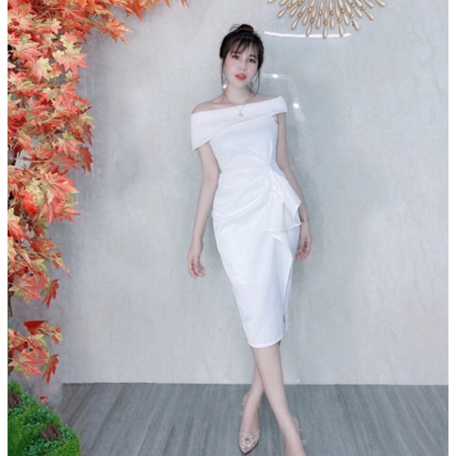 Đầm body bẹt vai kết ngọc nhún bèo - MS30B - TRIPBLE T DRESS | BigBuy360 - bigbuy360.vn