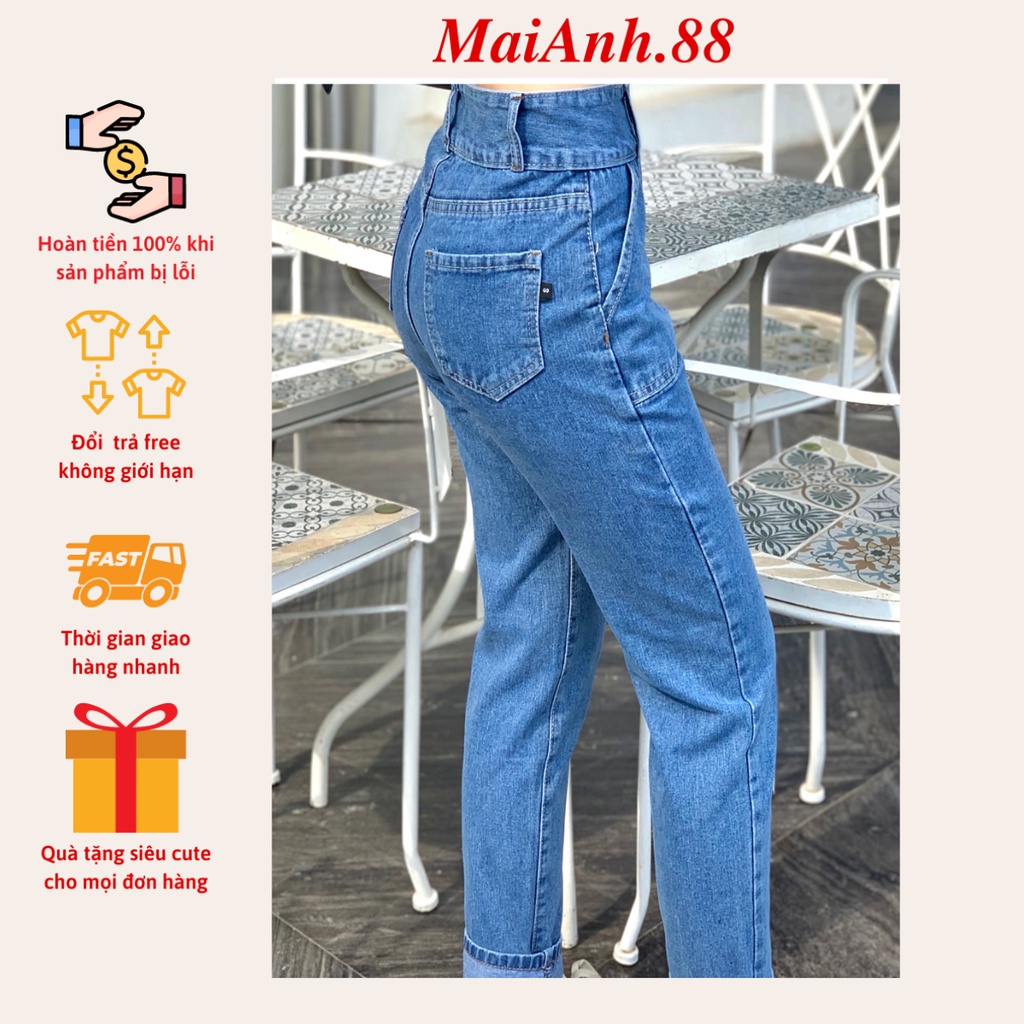 Quần jean baggy nữ lưng cao MaiAnh.88 quần bò baggy nữ cạp cao túi vuông cá tính