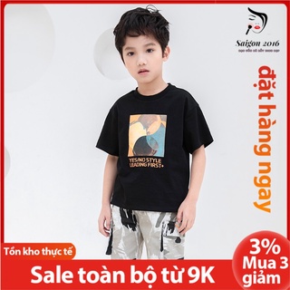 Áo thun nam trẻ em cổ tròn tay ngắn in hình tranh sơn màu cá tính Hàn Quốc