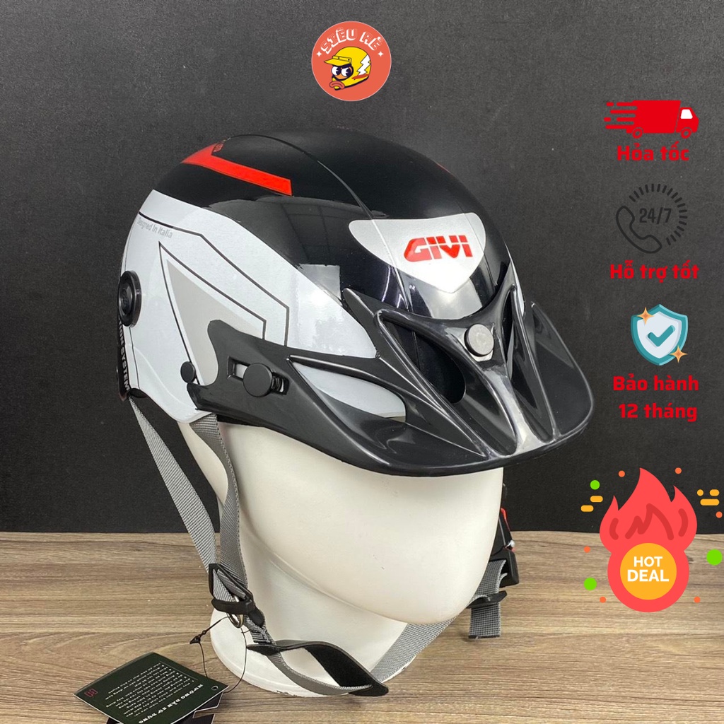 Mũ bảo hiểm nửa đầu chính hãng Givi Trắng đen , nón bảo hiểm sơn nhám bền màu phù hợp mọi lứa tuổi