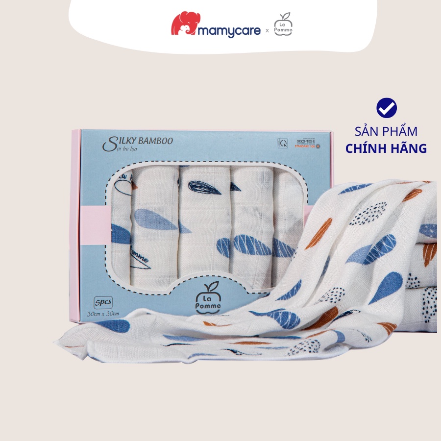 Set 5 khăn xô sữa sợi tre La Pomme sợi tre lụa họa tiết rainy an toàn cho làn da bé - MAMYCARE