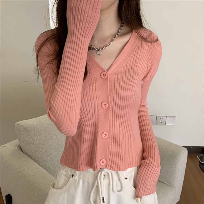 Áo Len Cổ Chữ V Mềm Mại Phong Cách Hàn Quốc Cho Nữ