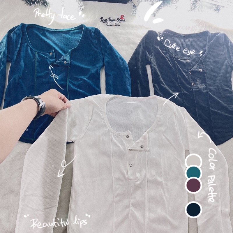 ÁO KIỂU TAY DÀI PHỐI NÚT XINH ĐẸP NB24
