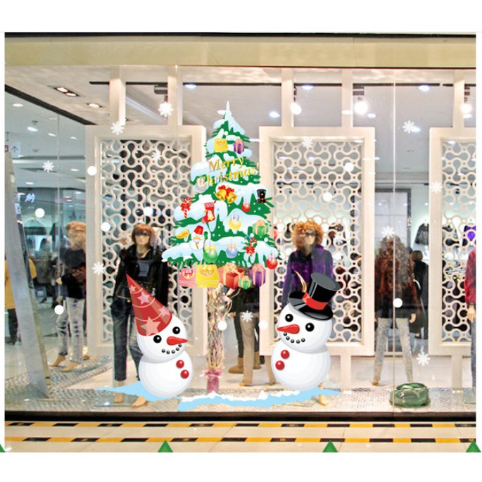 Decal trang trí noel hít tĩnh điện hai mặt không dơ kính Mẫu Người Tuyết