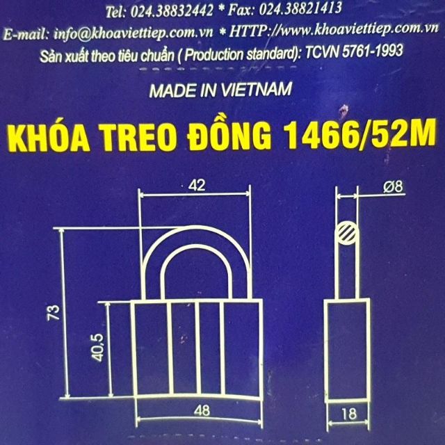 KHÓA TREO ĐỒNG VIỆT TIỆP 1466/52M CAM KẾT VIỆT TIỆP CHÍNH HÃNG 100%