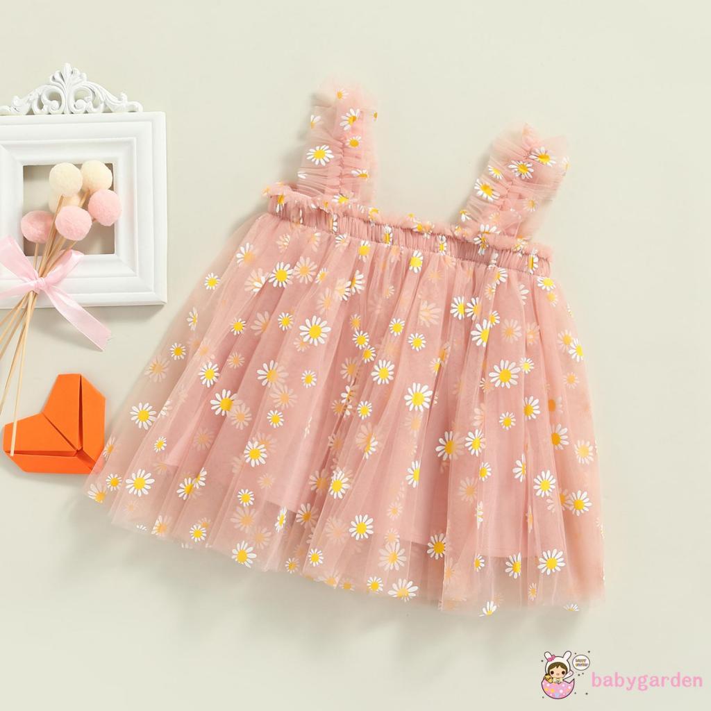 Babygarden-đầm Xòe Công Chúa Hai Dây Không Tay Thêu Hình Hoa Cúc / Trái Cây Mùa Hè Đơn Giản Cho Bé Gái
